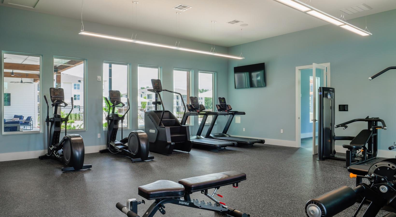 Get your workout on a gym with exercise equipment