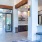 a lobby with a large glass door