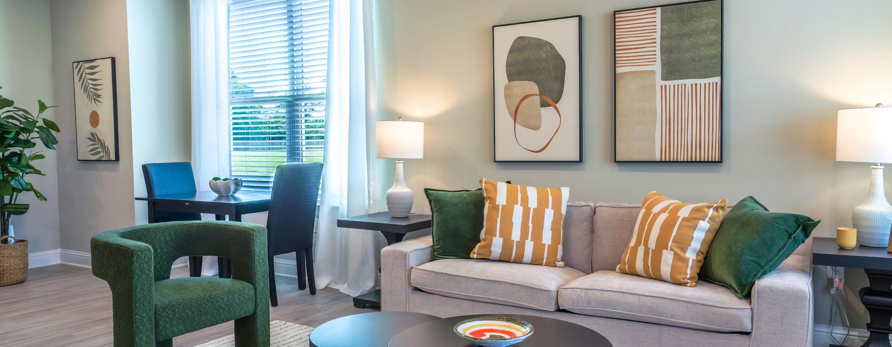 a living room with a couch and a coffee table
